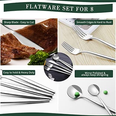 40-Piece Silverware Set for 8, CEKEE Stainless Steel Flatware Cutlery Set Included Knife Spoon and Fork, Kitchen Utensils Set for Home Hotel Wedding Restaurant - Mirror Polished & Dishwasher Safe - Image 5