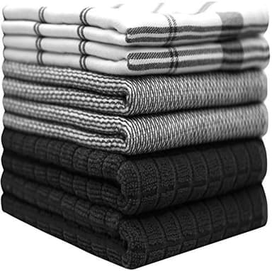 Premium Kitchen Towels (20”x 28”, 6 Pack) | Large Cotton Hand Towels | Flat & Terry Dish Towels | Highly Absorbent Tea Towels Set with Hanging Loop | Black Check - Image 2