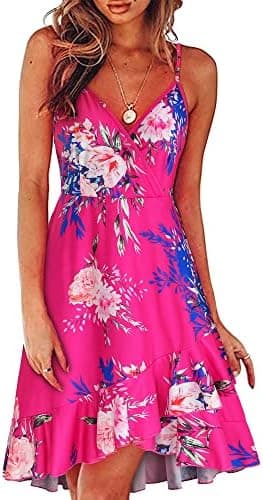 ULTRANICE Womens Summer Dresses Floral V Neck Ruffled Hem Spaghetti Spring Casual Beach Outfits Flowy Wrap Sun Dress - Image 3