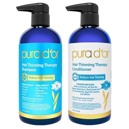 PURA D'OR Hair Thinning Therapy Biotin Shampoo and Conditioner Set, CLINICALLY TESTED Effective Results, Hair Thickening Products For Women & Men, Natural Routine, Color Safe, 16oz x2 - Image 1