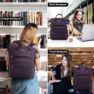 LOVEVOOK College Laptop Backpack, 15.6 Inch Travel Backpack for College, Waterproof Work Backpack Woman for Teacher Nurse Anti-theft Travel Back Pack, Gifts for Women,Dark Purple - Image 5
