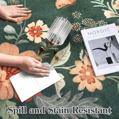 Lahome Floral Washable Rugs 8x10, Non-Slip Soft Bedroom Rug Stain Resistant, Ultra-Thin 8x10 Rugs for Living Room Easy Clean Boho Rug Accent Carpet for Dining Room Office(8x10ft,Dark Green) - Image 5