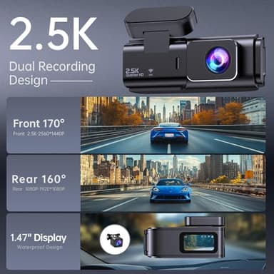 Dash Cam Front and Rear: 2.5K+1080P Dual Dash Camera for Cars, Ecomoment Car Camer with 1.47" IPS Screen, Built-in Wi-Fi, 170° Wide Angle, Night Vision, G-Sensor, 24H Parking Mode, Included 32GB Card - Image 3