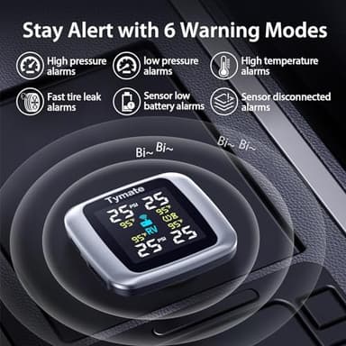 Tymate TM7 Tire Pressure Monitoring System, Wireless TPMS with 4 External Sensors & 6 Alarm Modes, Colorful Display, Real-time Tire Pressure Monitor System, Ideal for RV SUV MPV Truck Sedan (0-87 PSI) - Image 3