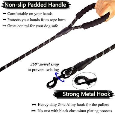 Gavpepy 2 Pack 5 FT Heavy Duty Dog Leash with Comfortable Padded Handle Reflective Dog leashes for Medium Large Dogs - Image 2