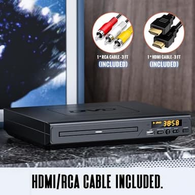 DVD Players for TV with HDMI, DVD Players That Play All Regions, Simple DVD Player for Elderly, CD Player for Home Stereo System, Included HDMI and RCA Cable - Image 3