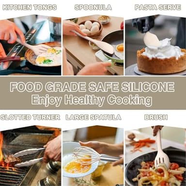 Silicone Kitchen Cooking Utensils Set, Umite Chef 22Pcs Heat Resistant Kitchen Utensils, Spatula, Spoon, Whisk, Dishwasher Safe Kitchen Utensil Gadgets Tools Set for Nonstick Cookware(Khaki) - Image 6