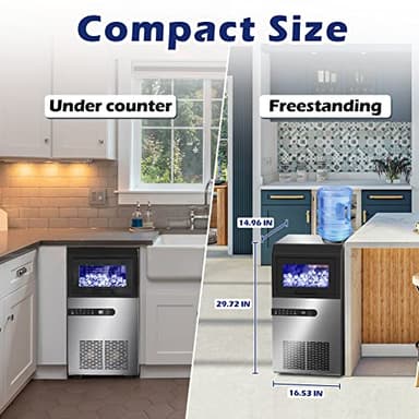 Commercial Ice Maker Machine, 100LBS/24H Stainless Steel Under Counter Ice Maker with 45 Ice Cubes, 2 Water Inlet Modes, Self Clean, 24H Timer, Freestanding Ice Machine for Home, Bar, Restraunt, Party - Image 5