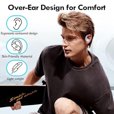kurdene Wireless Earbuds Bluetooth Headphones Sport,Over Ear Buds with Deep Bass Sound,60Hrs Playtime Earphones Redesigned Comfort Fit with Earhooks for Running,Meeting,Workout-Purple - Image 3