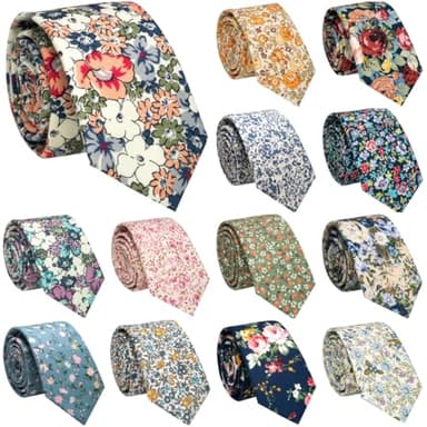 RBOCOTT 2.4" Cotton Floral Skinny Tie Necktie and Pocket Square With Tie Clip Set Flower Print Necktie for Wedding Party (6cm-8) - Image 4
