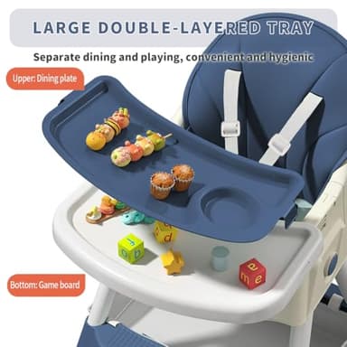 High Chairs for Babies and Toddlers, 4 in 1 Convertible Baby High Chair, Portable High Chair for Travel with Adjustable Height and Back, Foldable HighChair with Wheels& Pu Cushion - Image 4
