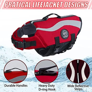 EMUST Life Jacket for Large Dogs, Dog Life Vest for Small/Medium/Large Dogs with Double Rescue Handles, High Reflective Dog Life Preserver for Swimming, Red,L - Image 4