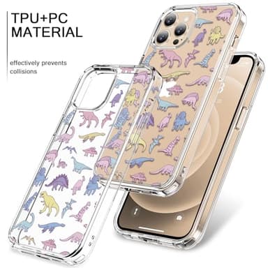 bicol for iPhone 12 Pro Case with Screen Protector and Camera Lens Protector - Fashionable Flower Floral Designs for Women Girls - Shockproof Acrylic Clear Phone Cover 6.1" - Cute Dinosaurs - Image 3