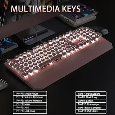 Camiysn Typewriter Style Mechanical Gaming Keyboard, Pink Retro Punk Gaming Keyboard with White Backlit, 104 Keys Blue Switch Wired Cute Keyboards, Round Keycaps for Windows/Mac/PC - Image 5