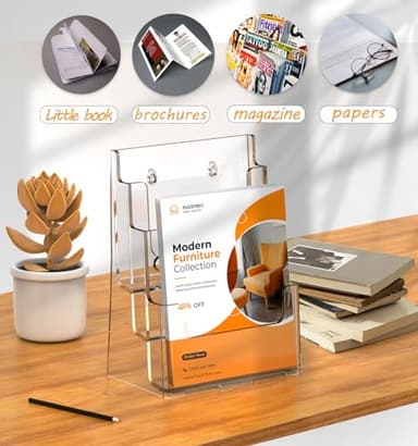 FUCDTEFC Acrylic Brochure Holder 8.5x11, Clear 3 Tier Magazine Holder Brochure Display Stand With Removable Divider for 4 x9 Inch Literature Pamphlet Flyer Holder for Wall Mount or Countertop - Image 6