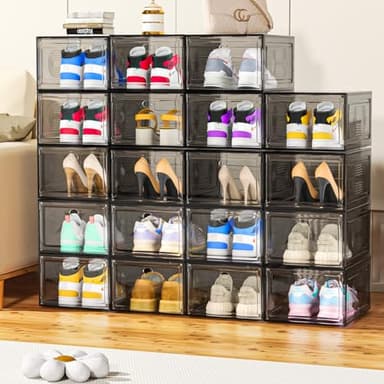 8 Pack Thicken & Clear Shoe Boxes Organizer with Magnetic Door, Stackable Storage Boxes for Shoes, Boot, Sneaker - Harder Plastic Shoe Storage Stackable Shoe Boxes for Closet Shoes Wall, Black - Image 6