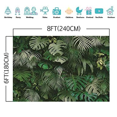 8x6FT Tropical Green Leaves Photography Backdrops Nature Safari Party Decoration Outdoorsy Newborn Baby Shower Backdrop Wedding Bridal Shower Birthday Photo Background Studio Props Booth Vinyl - Image 3