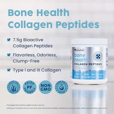 NativePath Bone Health Collagen Peptides, Type 1 & 3, with Fortibone and Verisol, 7.9 Ounce, 30 Servings - Image 3