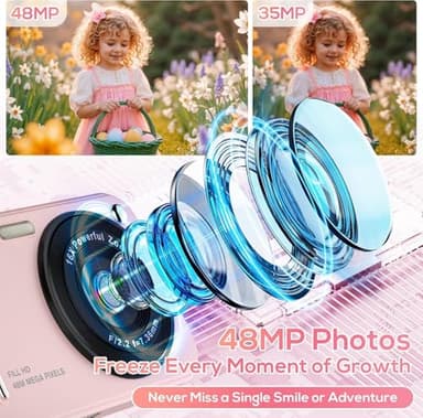 Digital Camera for Kids, WITYEAH 48MP FHD 1080P Point and Shoot Digital Cameras with 16X Zoom Anti-Shake, Compact Portable Cameras for Photography, for Boys Girls Teens Beginners-Pink - Image 2