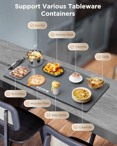 FEPPO Food Warming Mat, (XXL 35”x16”) Electric Warming Trays for Buffets Party, Fast Full-Surface Heating Mat for Food with 19 Level Adjustable Temperature and 6 Hours Timer, Roll Up Food Warmer - Image 5