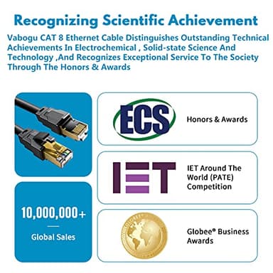 Vabogu Cat 8 Ethernet Cable, 5ft Heavy Duty High Speed Internet Network Cable, Multiple Size Options, 26AWG, 2000MHz 40Gbps with Gold Plated RJ45 Connectors, Shielded for Indoor & Outdoor Use - Image 6