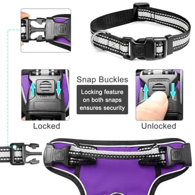 WINSEE Dog Harness No Pull, Pet Harnesses with Dog Collar, Adjustable Reflective Oxford Outdoor Vest, Front/Back Leash Clips for Small, Medium, Large, Extra Large Dogs, Easy Control Handle for Walking - Image 7