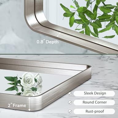 TokeShimi 55x36 Brushed Nickel Bathroom Wall Mirror Vanity Metal Frame Round Corner Rectangular for Home Decor Living Room Entryway - Image 3