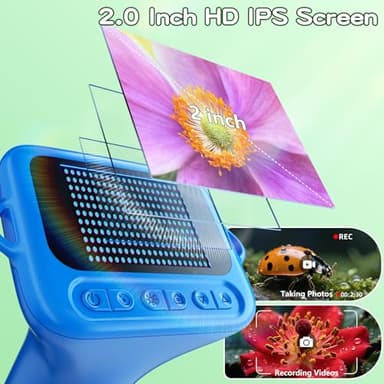 Odatay Microscope for Kids with 12 Slides, 100X-1000X 1080P Digital Handheld Kids Microscope, Mini Portable Pocket Miniscope Science Toys Gifts for 3+ 4 5 6 7 8 9 10 11 12 Year Old Boys Girls, Blue - Image 5