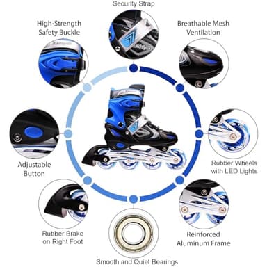 XINO SPORTS Adjustable Inline Skates for Girls - Illuminating LED Light-Up Wheels, Comfortable and Durable Design for Indoor and Outdoor Skating, Great for Beginners (Blue, Medium 1-4) - Image 6