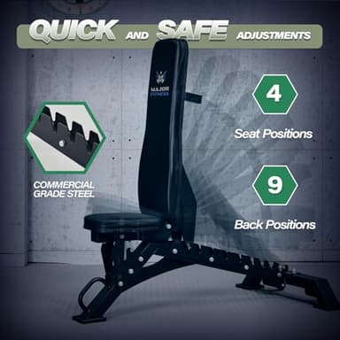 MAJOR FITNESS Adjustable Weight Bench (Elite Version) - 1300LBS Capacity, 32 Positions for Strength Training, Bench Press, and Full-Body Workouts for Home or Garage Gym, Black - Image 4