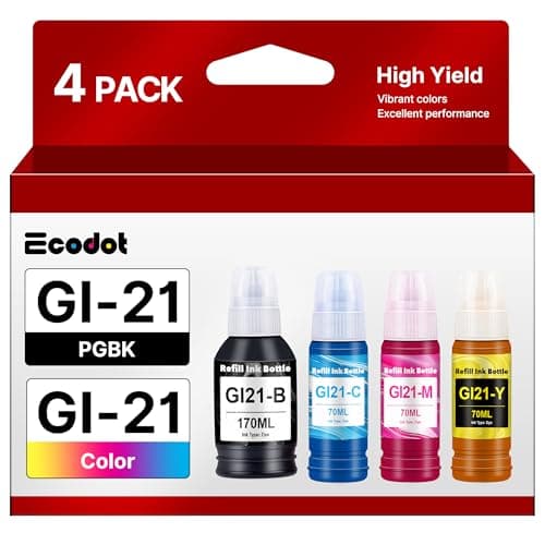 GI-21 G3260 G3270 Ink Bottles Compatible for Canon 21 GI-21 GI21 Ink Refill Bottles for Canon G3260 G3270 G4270 G2260 G1220 G1230 G2270 MegaTank Printers (Black, Cyan, Magenta, Yellow, 4 Pack) - Image 1