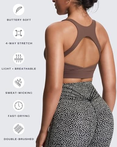 Aoxjox Women's Workout Sports Bras High Impact Fitness Training Gym Khloe Bra Yoga Crop Tank (Fudge Coffee, Medium) - Image 4