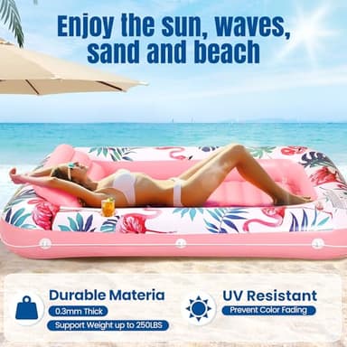 Premium Inflatable Tanning Pool Lounger Lake Flamingo Pool Float Floaties for Adults - Comfortable Design with Cup Holders and Headrest - Perfect for Beach Parties, Lake Lounging, and Tanning - Image 4