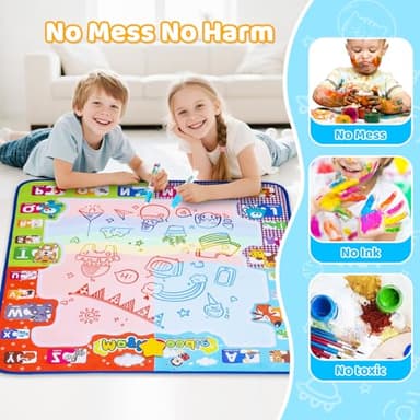 KIZZYEA Toys for 2 3 4 5 Years Old Boys Girls, Water Doodle Mat for Kids, Large Coloring Painting Writing Mat with Neon Colors, Educational Toys Christmas Birthday Gifts for Age 2-4, 3-5 Toddlers - Image 4