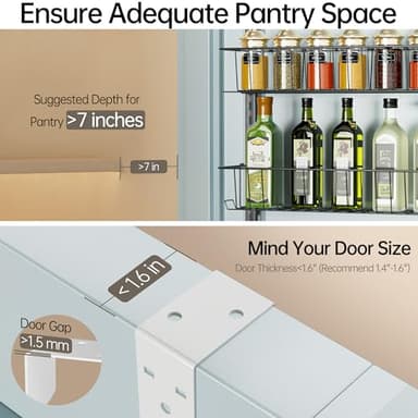 Delamu Adjustable Cabinet Door Organizer, 6-Tier Hanging Spice Rack Organizer, Metal Over the Door Pantry Organizer, Pantry Organizers and Storage Shelves for Kitchen Bathroom Laundry Room, White M - Image 3