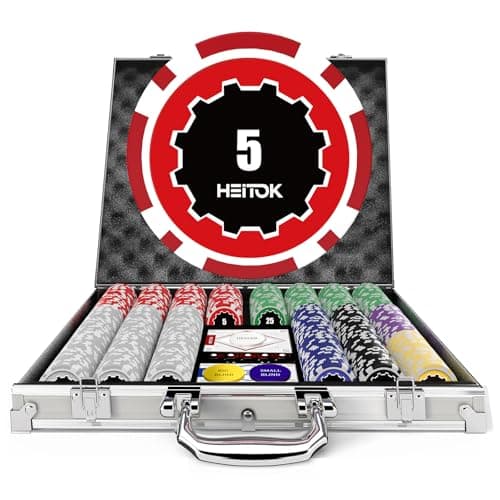 HEITOK Casino Poker Set with Numbered Chips 500-Piece for Card Board Game, 11.5 Gram with Playing Cards Waterproof for Texas Hold'em, Blackjack Gambling, Card Club or Late Night Poker Games - Image 1