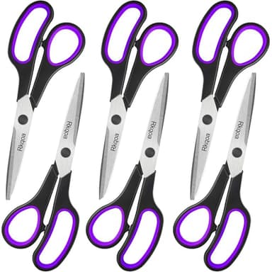 Black-Purple Scissors Pack, Rkqoa 8" Adult Scissors All Purpose - Comfort-Grip Sharp Shears for Office School Sewing Fabric Craft Art Supplies, Teacher/Class Everyday use, Classroom Must have - Image 1