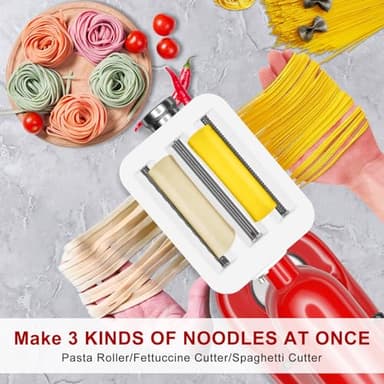 Metal Pasta Maker Attachment for Kitchenaid Stand Mixers 3 in 1 Set Includes Pasta Roller Spaghetti Cutter & Fettuccine Cutter and Cleaning Brush, Pasta Attachment - Image 8