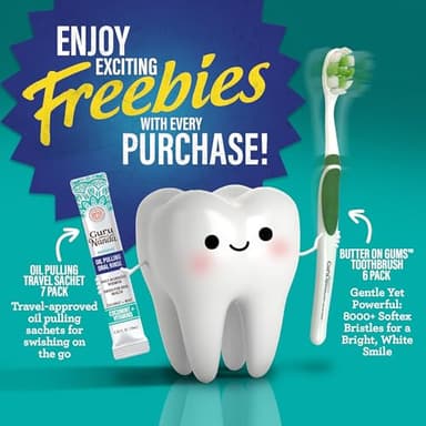 GuruNanda Total Smile Makeover Kit Regular with Cocomint Oil Pulling, Dual Barrel Whitening Mouthwash, Whitening Strips & Butter on Gums Toothbrushes - Image 6