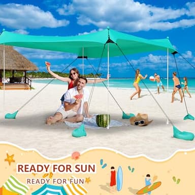 Camping Tent UPF50+ with 8 Sandbags, Beach Shade Canopy with Stability Poles and Big Ground Pegs, Pop Up Canopy for Camping, Picnics, 12X12FT Green - Image 5