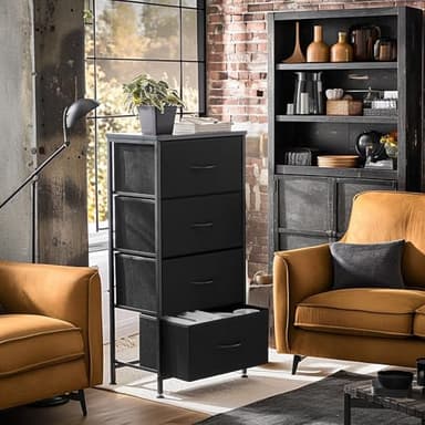 Sweetcrispy Nightstand Small Bedroom Dresser with 4 Fabric Drawers, Bed Side Furniture End Table, Wooden Top Cabinet Night Stand Dresser for Closet, Entryway, Dorm, Black - Image 2