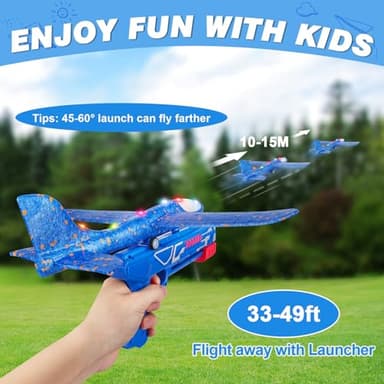 3 Pack Airplane Launcher Toy, 12.6" Foam Glider Led Plane, 2 Flight Mode Catapult Plane for Kids Outdoor Sport Flying Toys Gifts for 3 4 5 6 7 8 9 10 12 Year Old Boys Girls - Image 3