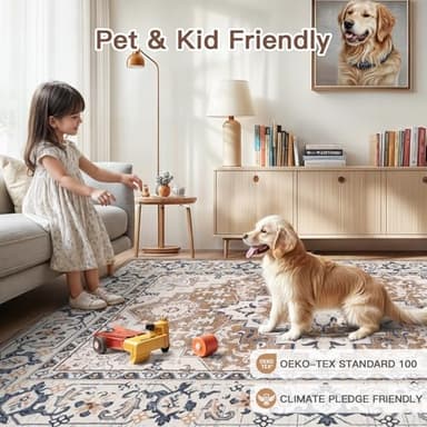 Lofus 5x7 Area Rugs for Living Room, Washable Area Rug, Rugs for Bedroom, Kitchen, Vintage Boho Carpet, Soft Non-Slip, Low Pile Large Area Rug for Office Dining Room, Floral Brown - Image 5