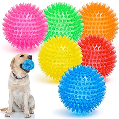 VITEVER 3.5” Squeaky Dog Toy Balls (6 Colors) Puppy Chew Toys for Teething, BPA Free Non-Toxic, Spikey Dog Balls for Medium, Large & Small Dogs, Durable Toys for Aggressive Chewers - Image 1