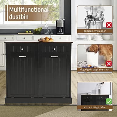 LOUVIXA Tilt Out Trash Can Cabinet Dog Proof with Double Wood Hidden Trash Can Holder, Kitchen Free Standing Recycling Cabinet（Black） - Image 4