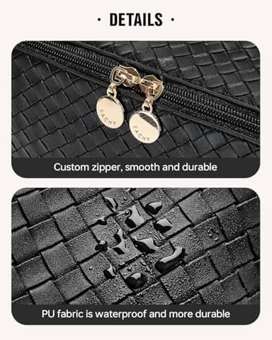 EACHY Travel Makeup Bag, Large Capacity Cosmetic Bags for Women, Waterproof Portable Open Flat Toiletry Bag Make up Bag with Divider and Handle (LB-Black, Large) - Image 5