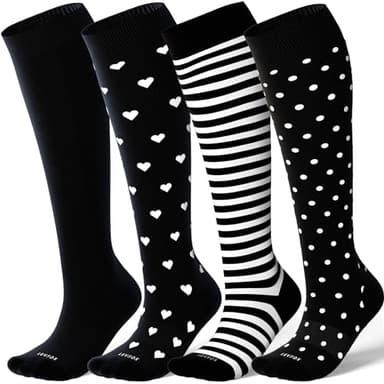 LEVSOX Viscose Made from Bamboo Compression Socks for Women&Men 20-30 mmHg Knee High Fun Cute Graduated Support Socks for Nurses, Pregnant Women, Travel and Flight, Medical, Black, Stripe, Polka Dots - Image 1
