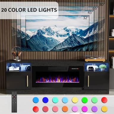 Fireplace TV Stand with 36" Fireplace Up to 80" TVs,70" Entertainment Center with LED Lights,Remote Control,TV Media Console with Storage Cabinets for Living Room, Black - Image 5