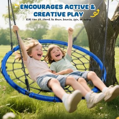 Trekassy 750lbs 40" Spider Web Saucer Tree Swing for Kids Adults, Outdoor Net Swing with Steel Frame and 2 Hanging Straps-Blue - Image 3