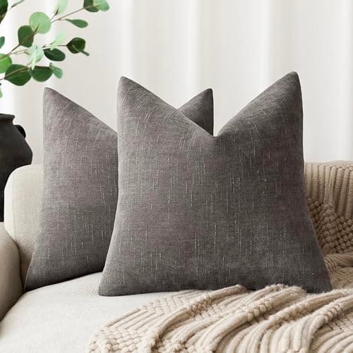 Foindtower Pack of 2 Soft Textured Throw Decorative Pillow Covers Square Accent Solid Cushion Cover Cozy Farmhouse Pillow Case with Zipper for Couch Sofa Bedroom Living Room 22x22 Inch, Charcoal - Image 1